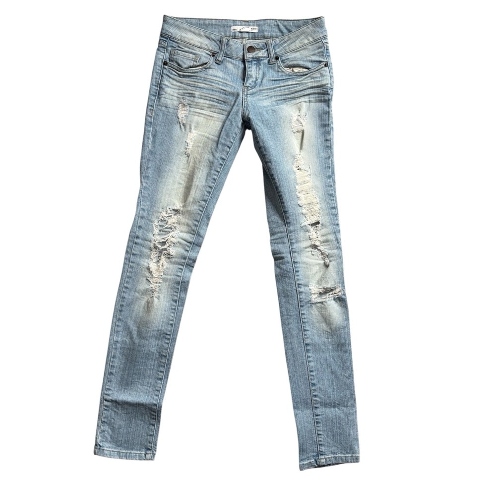 2.1 Denim Women’s Light Wash Distressed Mid Rise Skinny Jeans Size 0